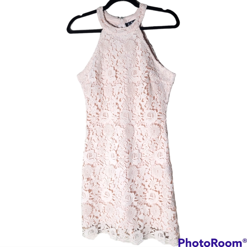 Lulus Love Poem Blush Pink Lace Halter Mini Sleeveless Formal Party Dress *sz M*